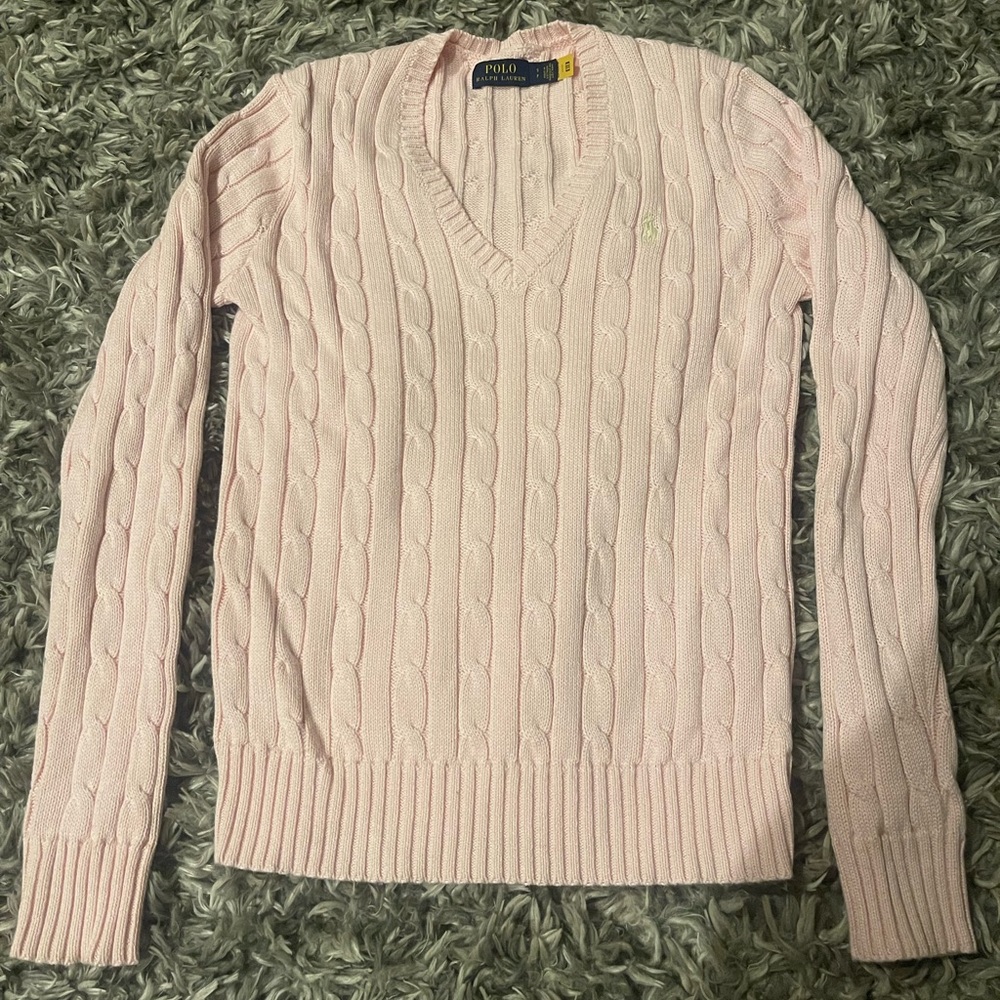S Ralph Lauren Polo V-Neck Cable-Knit Sweater. New without tags. Pink.